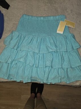 Michael Kors Turquoise Eyelet Tiered Mini Skirt